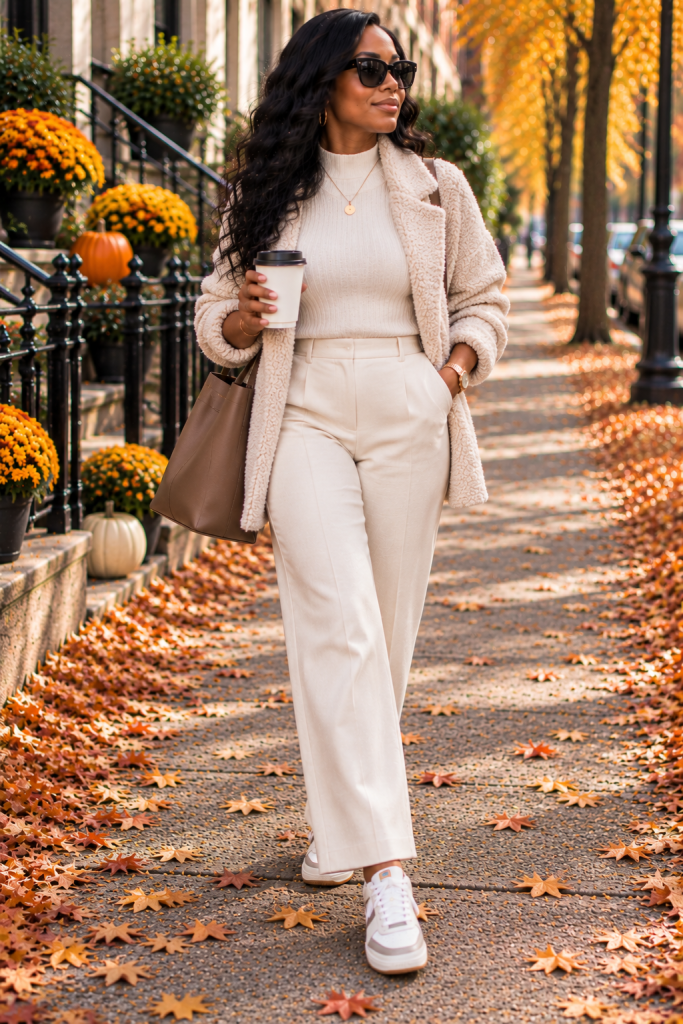 Monochrome basics with one textured layer for fall