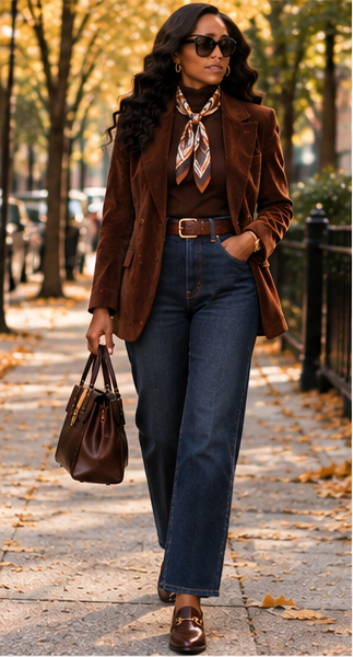 Vintage inspired fall outfit with a statement jacket styled with modern basics