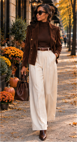 Clean vintage inspired silhouette with tailored fall layers